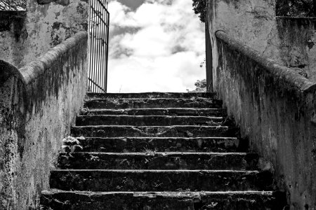 Greyscale Photo Of Concrete Staircase photo