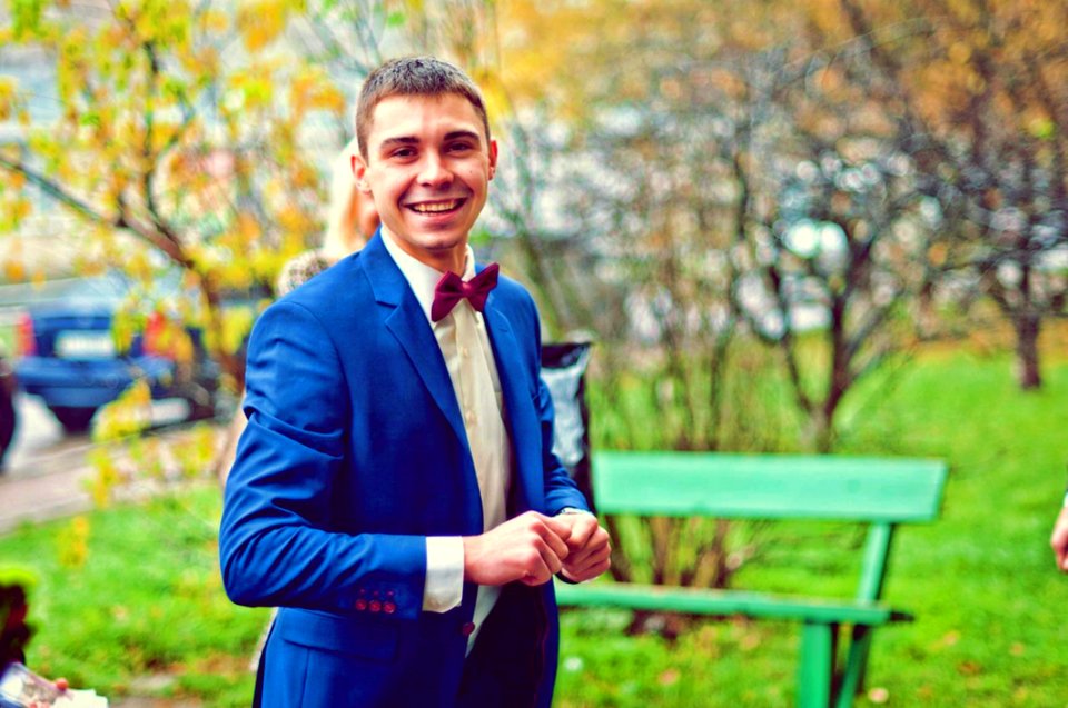 Man Wearing Blue Suit In Park