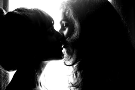 Grayscale Photography Of Two Woman Kissing photo