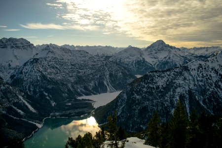 Snowcap Mountains During Sunset photo