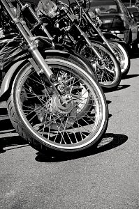 Grayscale Photo Of Parked Motorcycle photo