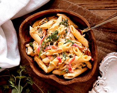 Cooked Pasta On Brown Wooden Bowl