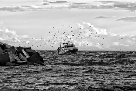 Grayscale Photo Of Yacht photo