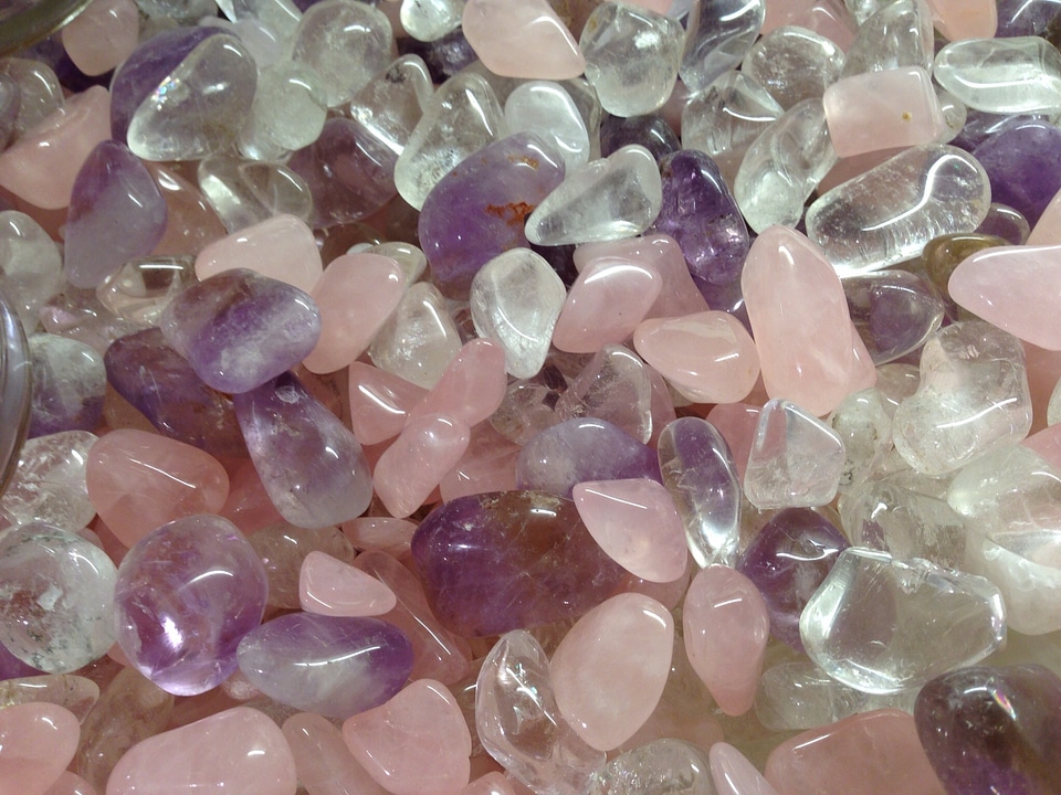 Amethyst rock crystal rose quartz