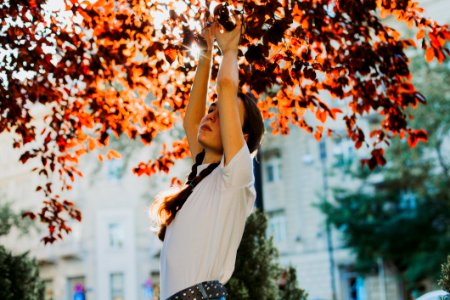 Selective Photo Of Woman Raising Her Hands Underneath Tree photo