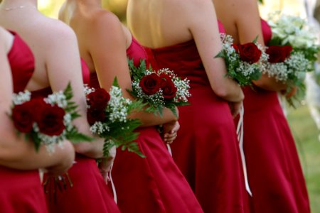 Brides Groom Wearing Red Cocktail Dress photo