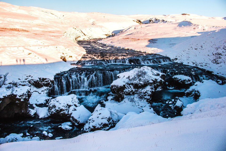 River Between Snow Field View