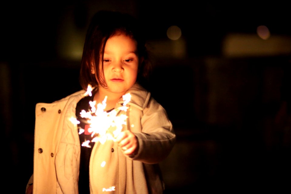 Girl In Beige Button-up Coat Holding Fireworks
