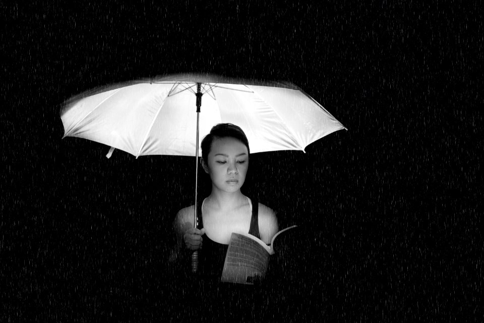 Woman Holding An Umbrella Greyscale Photo photo
