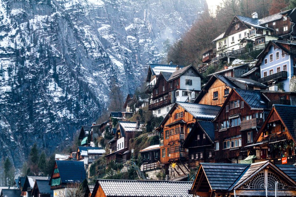 Assorted-color Wooden House On Mountain