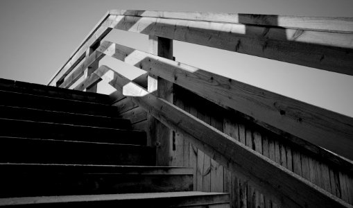 Grayscale Photo Of Wooden Stairs photo