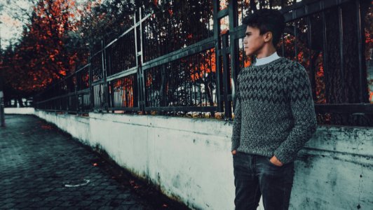 Man Wearing Gray And Black Sweater