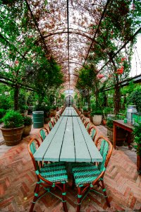Green Wooden Table With Chairs