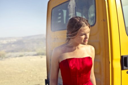 Photography Of A Woman Wearing Red Dress photo