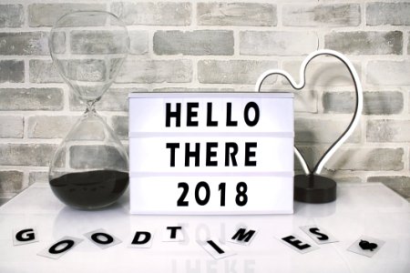 White Hello There 2018 Printed Board Against Gray Wall