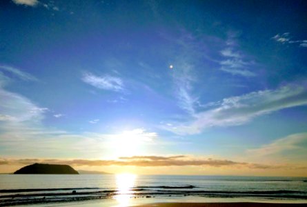 Panoramic Photography Of Beach With Sun photo