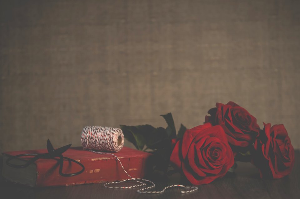 Three Red Roses Near Red Box