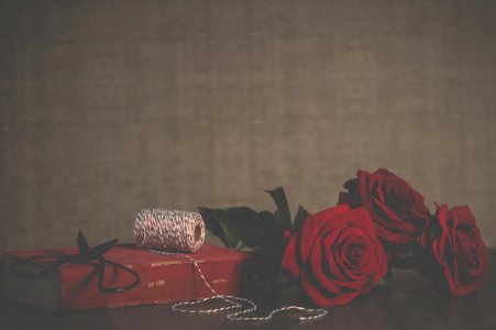Three Red Roses Near Red Box