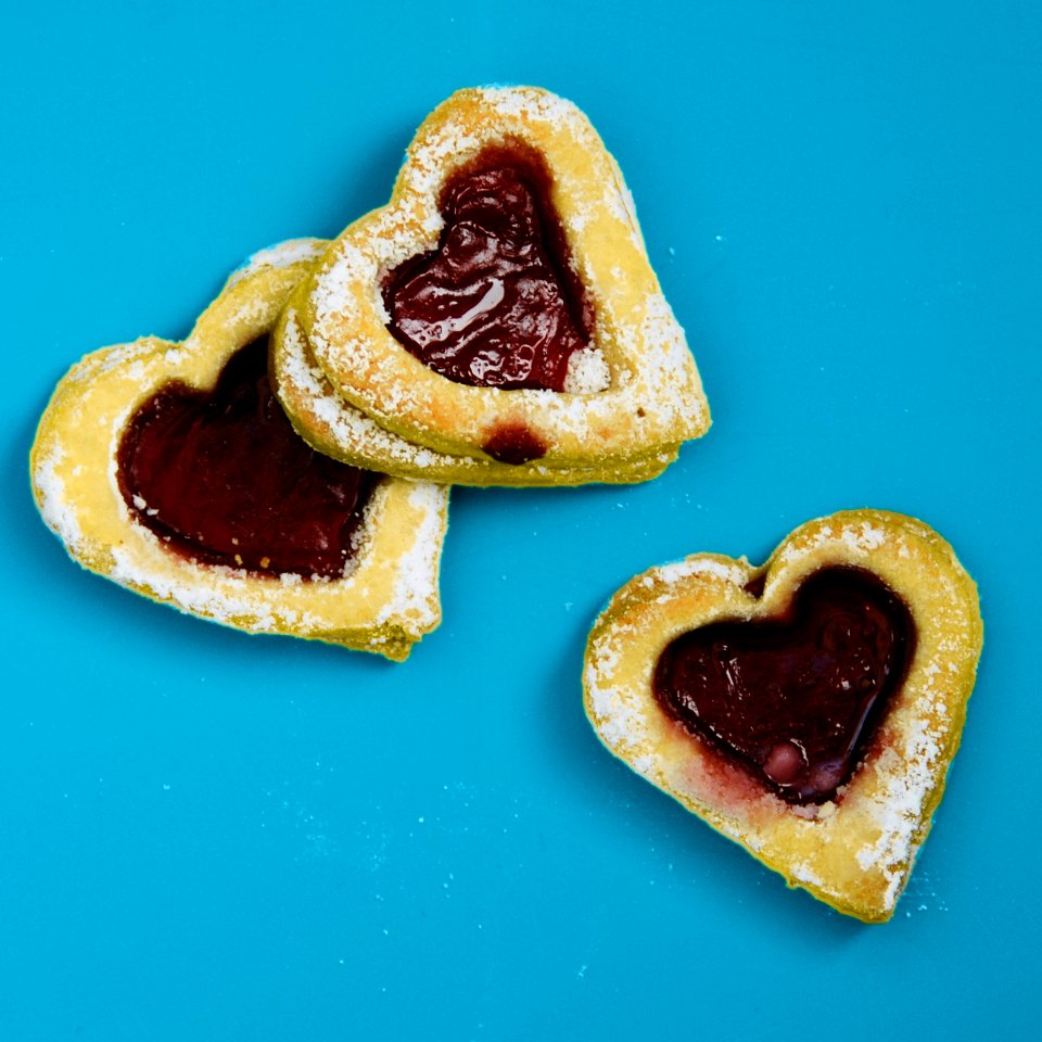 Heart Shaped Cookies On Blue Surface