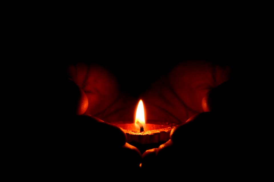 Tealight Candle On Human Palms