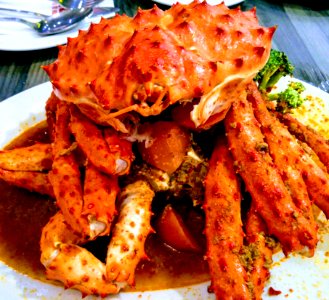 Cooked Crab On White Ceramic Palte photo