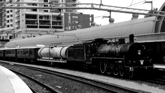Grayscale Photo Of Train photo