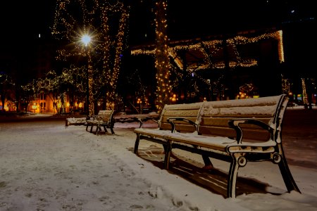 Photo Of Snow Covered Benches In The Park