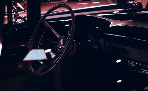 Classic Car Interior Showing Wooden Steering Wheel