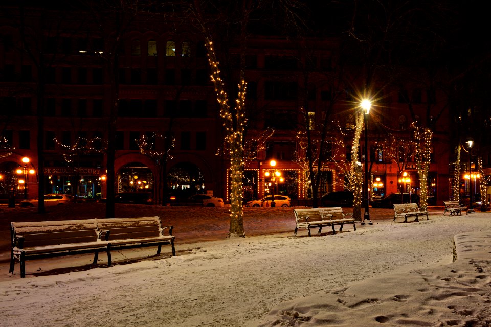 Photo Of Snow Covered Benches In The Street