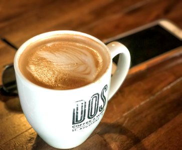 White Ceramic Coffee Mug With Brown Liquid photo