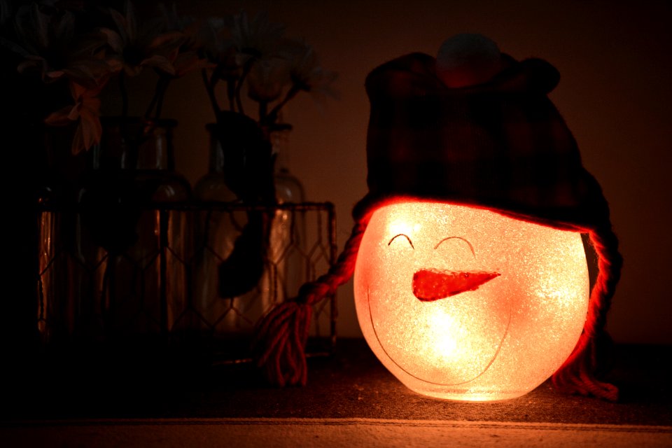 Shallow Focus Photography Of White Led Snowman Lamp