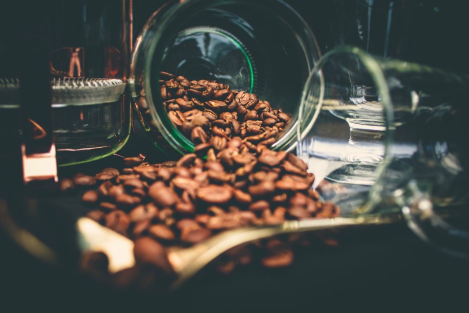 Coffee Beans In Clear Glasses