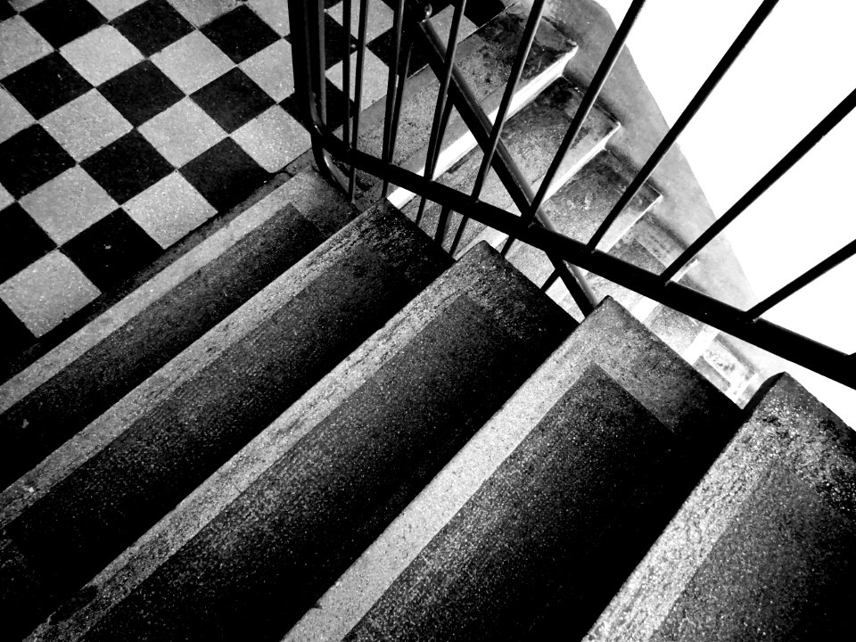 Grey Scale Photo Of Stairs photo