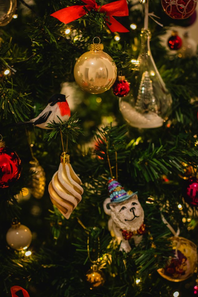 Assorted Ornaments On Christmas Tree