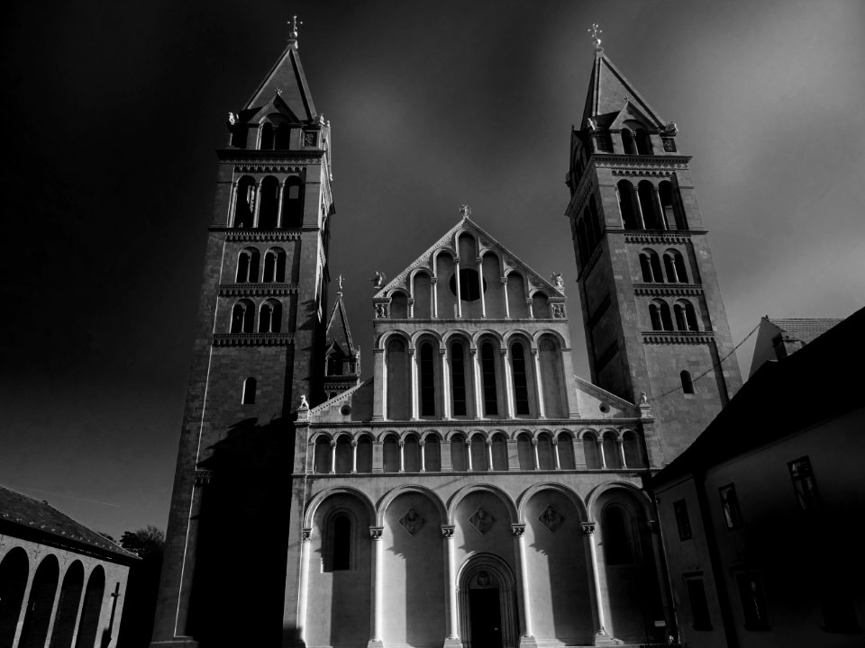 Grayscale Low Angle Photo Of A Cathedral photo