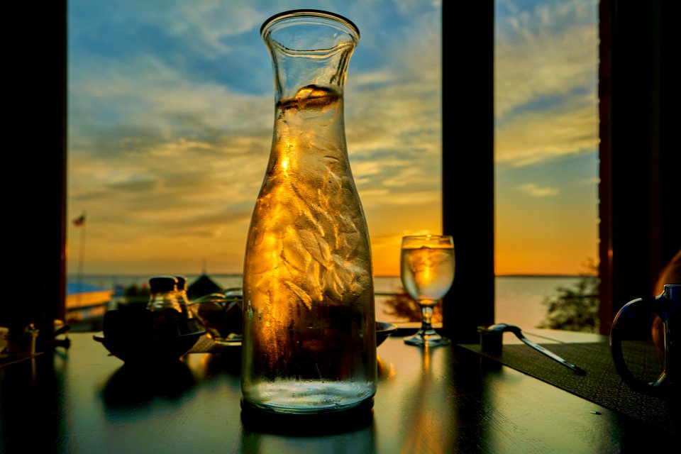 Clear Wine Glass And Clear Glass Pitcher