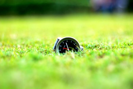 Round Grey And Black Analog Watch On Green Grass