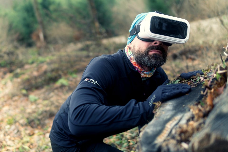 Man In Black Sweatshirt With Vr photo