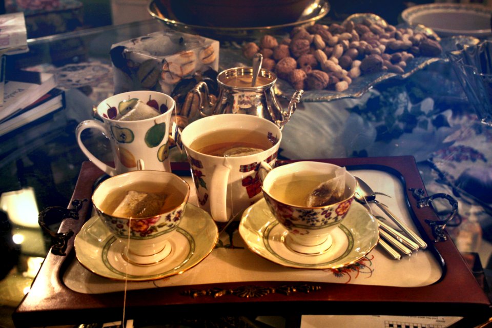 Three Cups Of Teas On Serving Tray