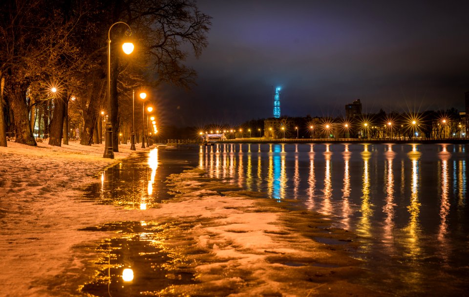 Photography Of Street Light On Seashore