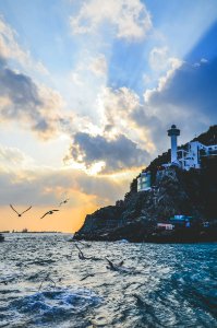 White Lighthouse Near Body Of Water photo