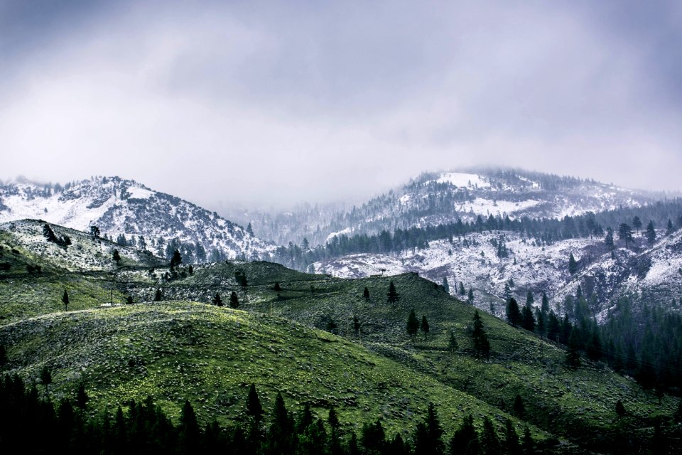 Green Mountain Covered By Snow