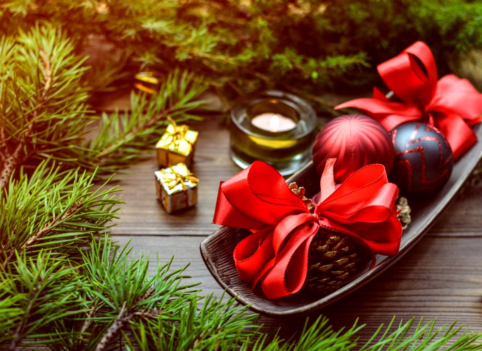Christmas Baubles On Top Of Tray