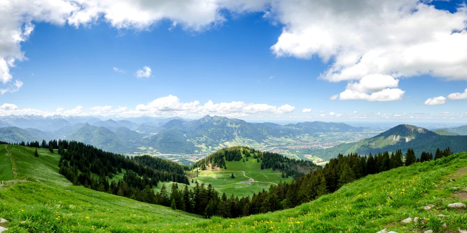 Grass And Pine Tree Coated Hill During Cloudy Daytime photo