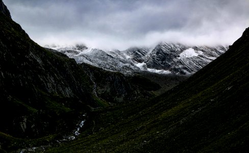 Mountain Valley Under Cloudy Sky