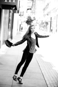 Woman Wearing Black Leather Jacket Grayscale Photo photo