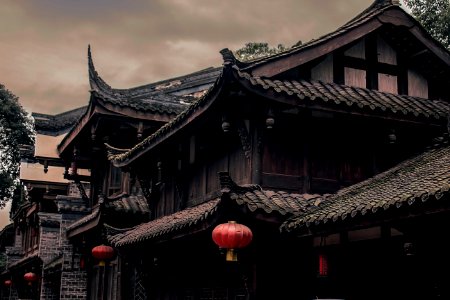Closeup Photo Of Brown And Black Wooden Houses Digital Wallpaper