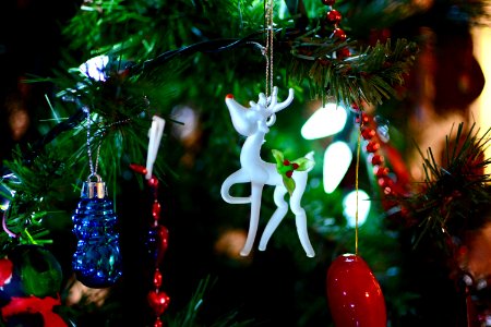 Shallow Focus Photography Of White Deer Christmas Tree Ornament photo