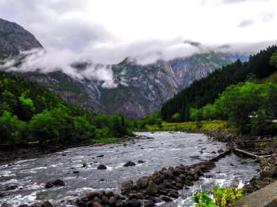 Calm River Near Mountains photo