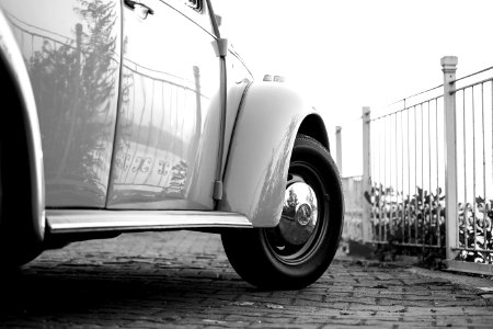 White Volkswagen Beetle Near White Metal Fence